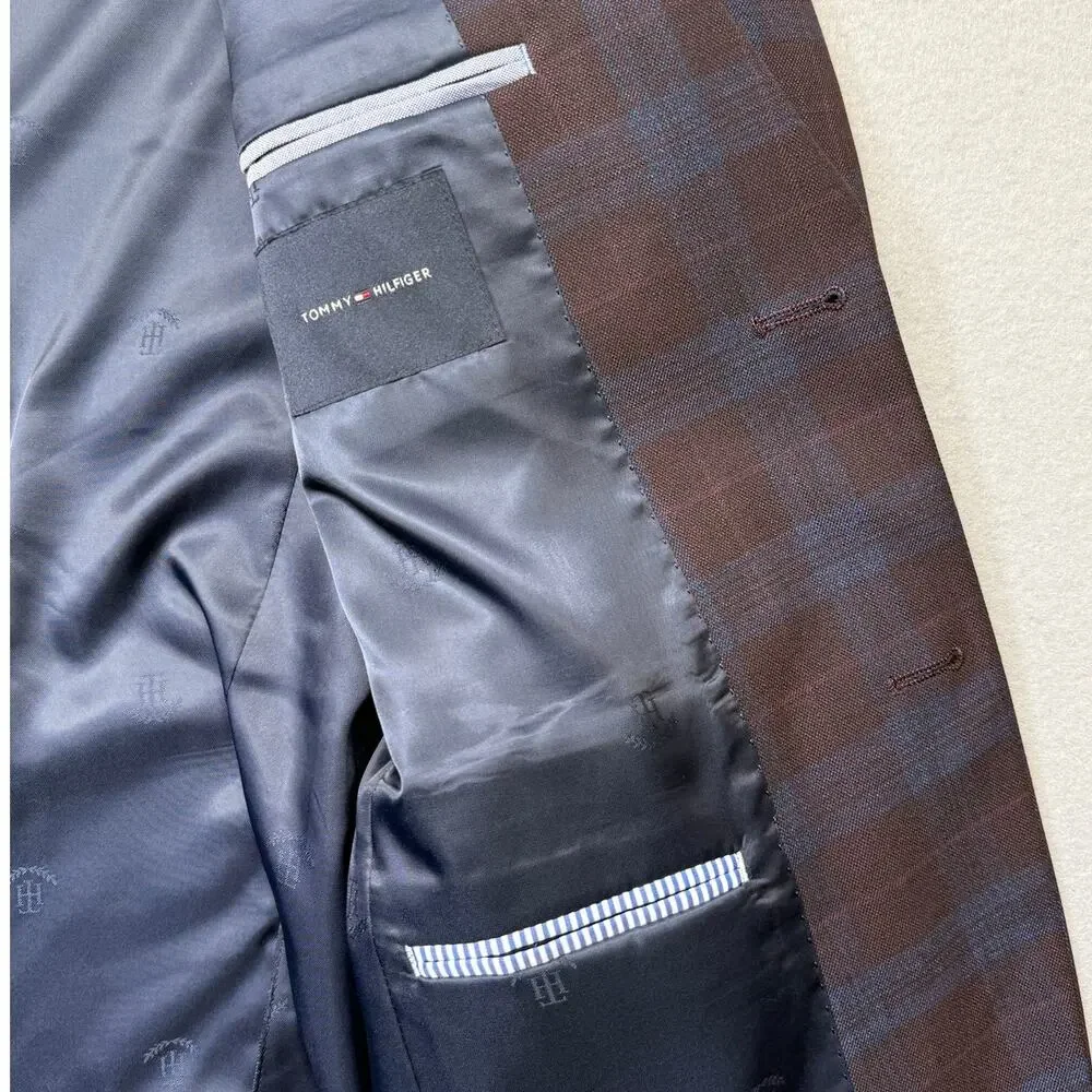 Tommy Hilfiger Men's Modern-Fit plaid Sport Coat - burgundy/blue 36R $295